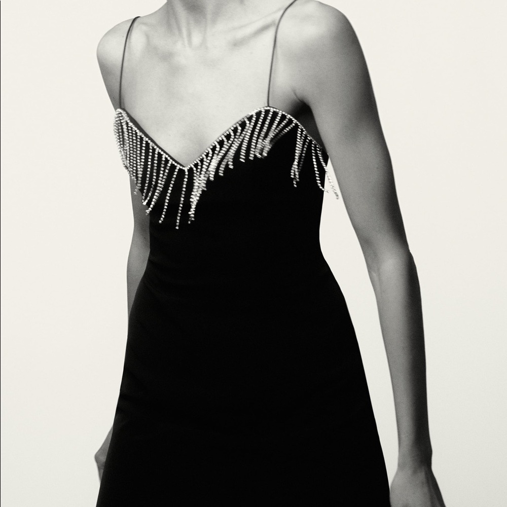 Zara Rhinestone Trim Fringe Dress